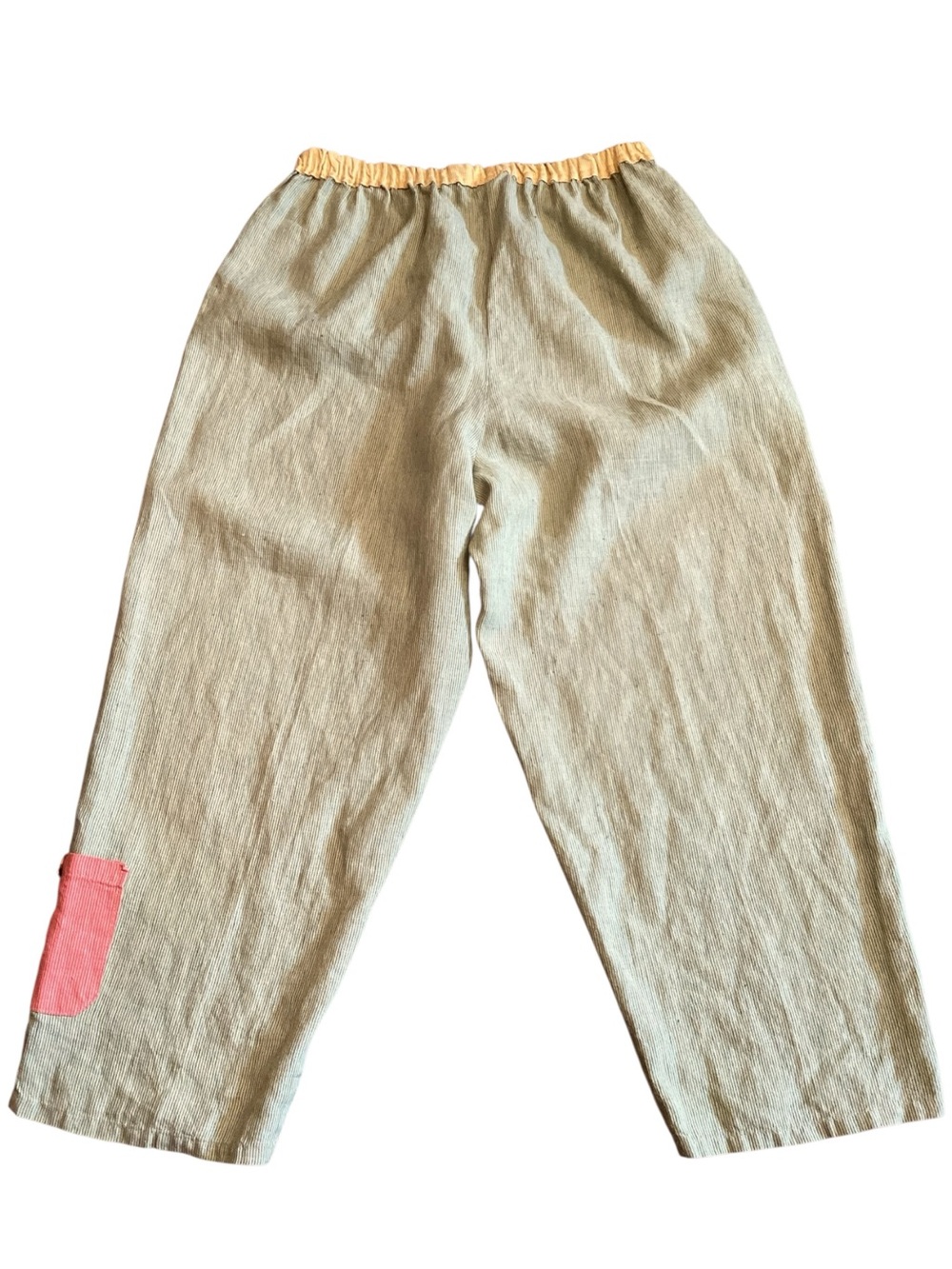 Somewhat Funky Liz & Jane Linen Pants Large Green Stripe Cropped Artsy USA - Picture 8 of 14